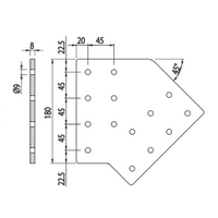 41-135-0 ALUMINUM PROFILE STAIR CONNECTING PLATE<br>45 DEGREE PLATE FOR 45MM X 180MM PROFILE